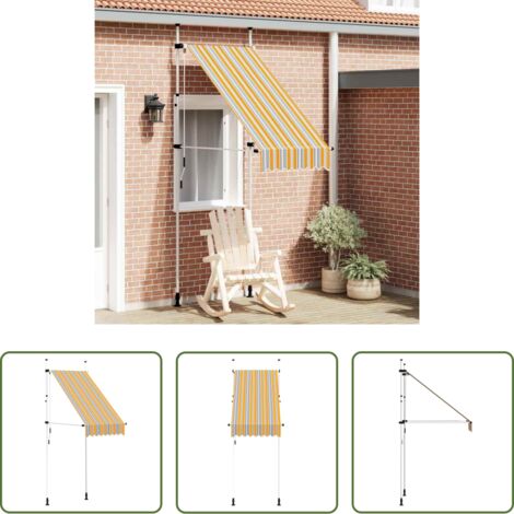 vidaXL Toldo para ventana -  Toldo manual retráctil amarillo y azul a rayas 100 cm