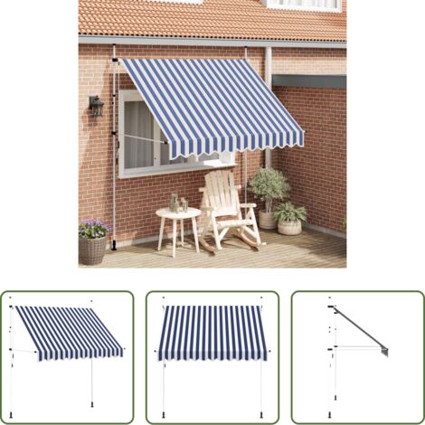 vidaXL Toldo para ventana -  Toldo manual retráctil azul y blanco a rayas 250 cm