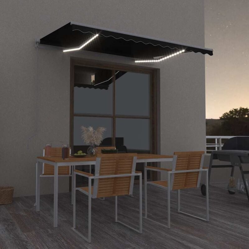 

vidaXL Toldo retráctil manual con LED gris antracita 300x250 cm - Antracita