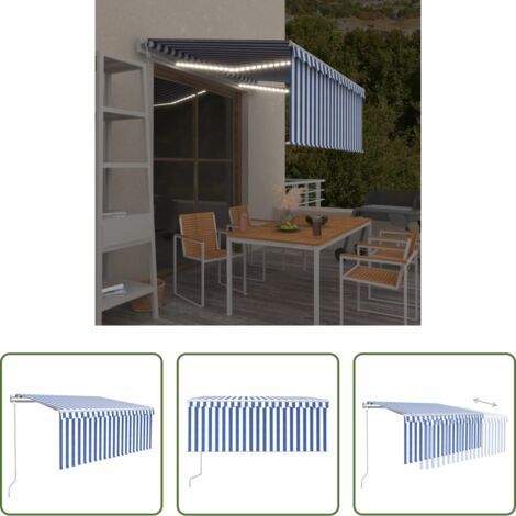 vidaXL Toldo retráctil -  Toldo automático persiana, LED y sensor de viento azul 3,5x2,5m