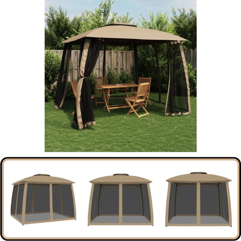 Vidaxl - Tonnelle avec double toit et parois en filet taupe acier
