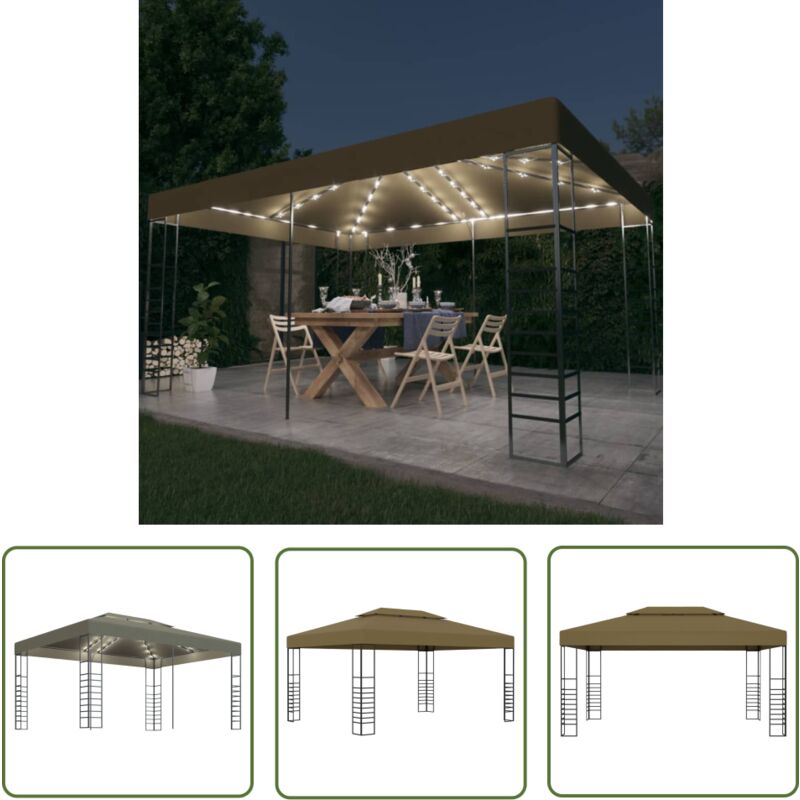 The Living Store - vidaXL Tonnelle avec guirlande lumineuse à led 3x4 m Taupe