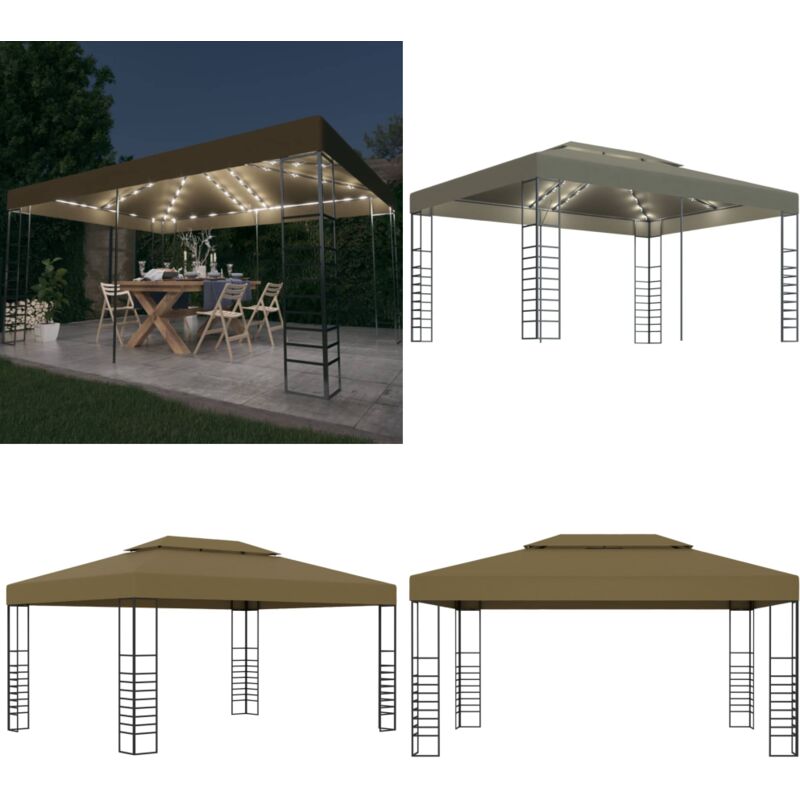Vidaxl - Tonnelle avec guirlande lumineuse à led 3x4 m Taupe