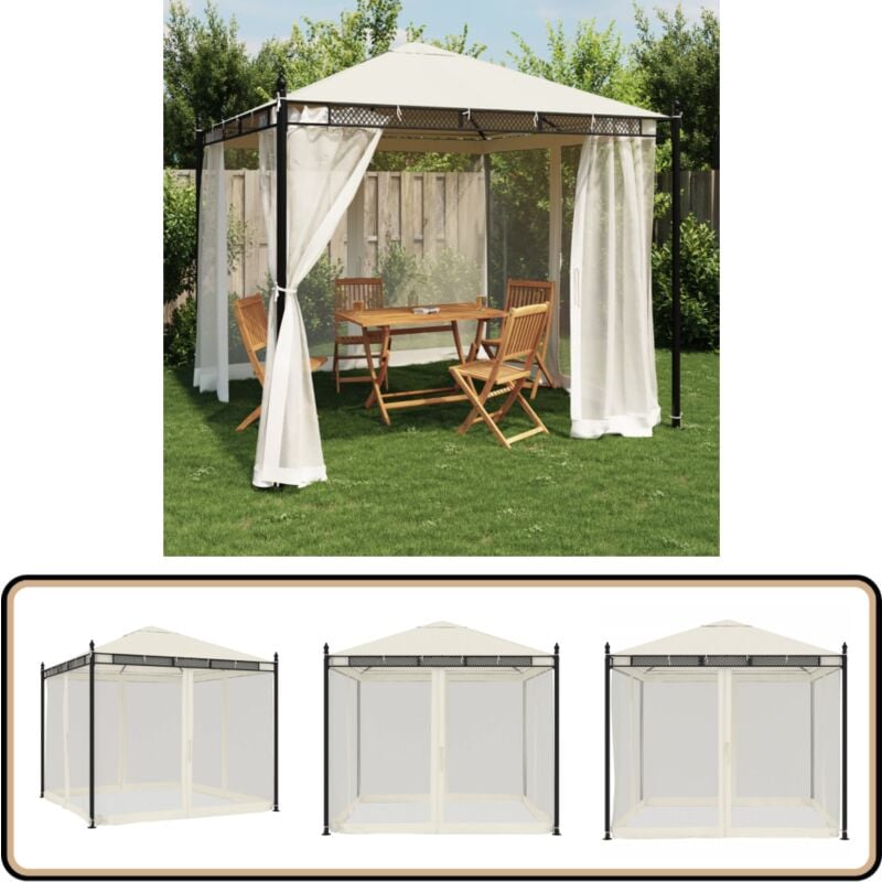 Vidaxl - Tonnelle avec parois en filet crème 2,93x2,93 m acier