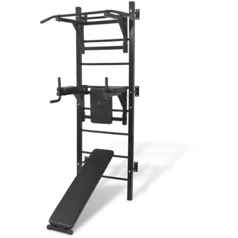 Vidaxl – Tour de musculation murale multifonctions noire – Structure en acier – Réglable en hauteur – Station de dip et barre de traction