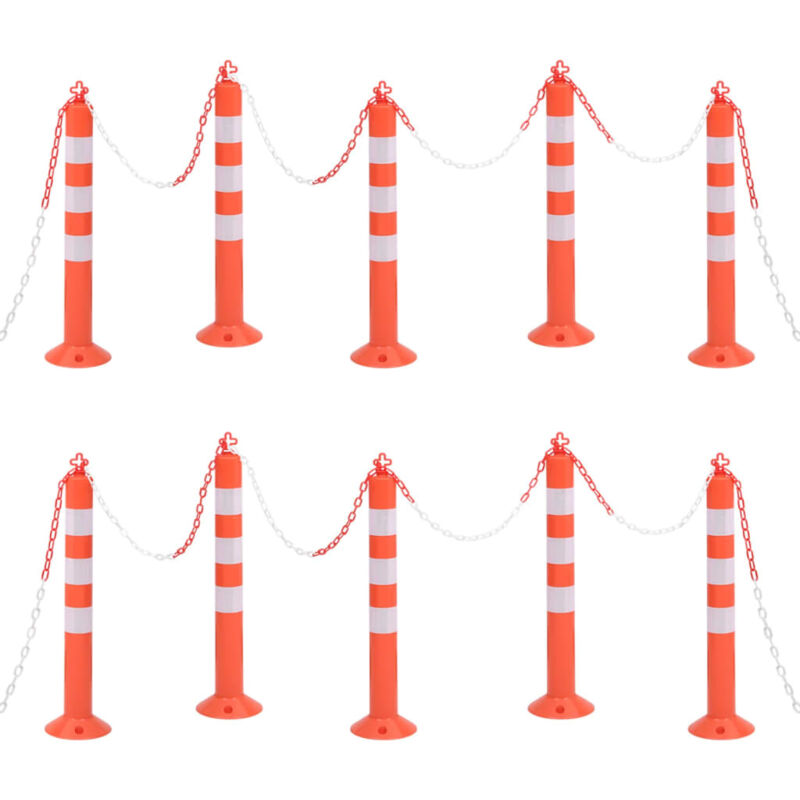 Vidaxl Traffic Control Bollards 10 Pcs With Chain 75 Cm Pe, Red