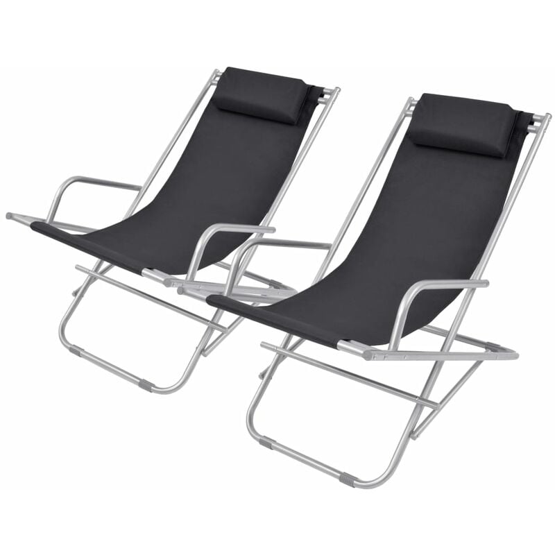 Chaises inclinables de terrasse 2 pcs Acier Noir