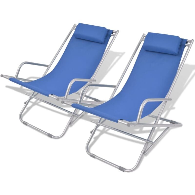 Chaises inclinables de terrasse 2 pcs Acier Bleu