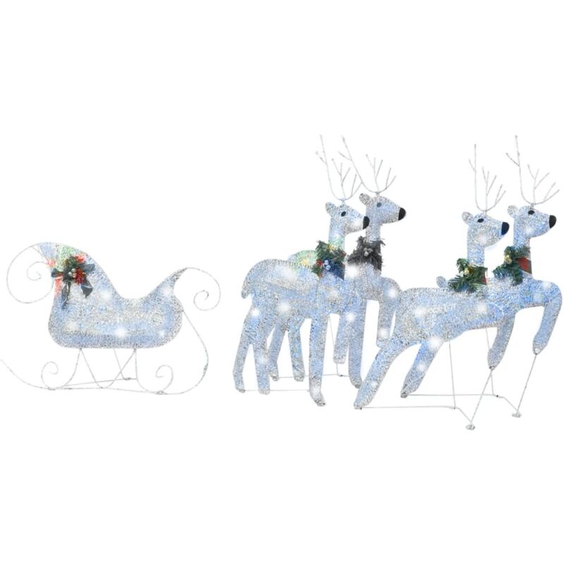 

vidaXL Trineo y renos decoración de Navidad de jardín 100 LED plateado - Plateado