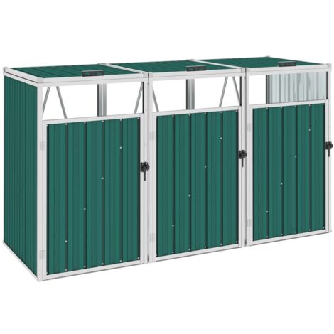 vidaXL Triple Garbage Bin Shed Green 213x81x121 cm Steel - Green