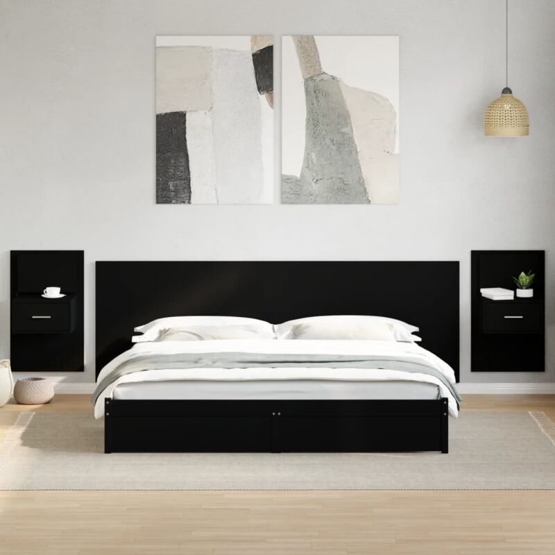 Vidaxl - Tête de lit avec armoires noir 240 cm bois d'ingénierie