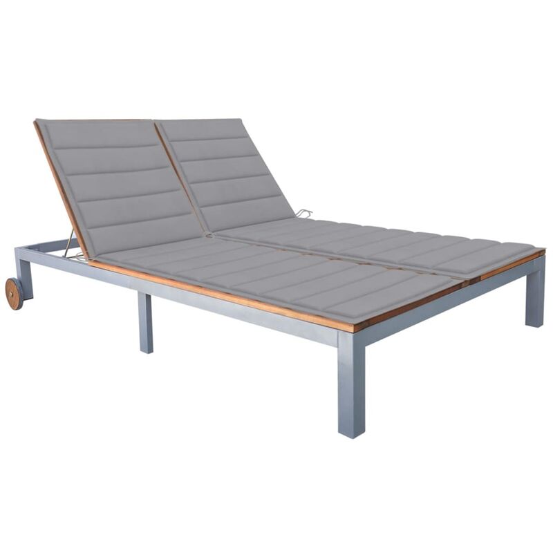

vidaXL Tumbona 2 personas con cojín madera maciza de acacia y acero - Marrón