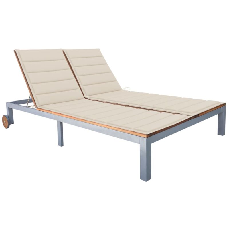 

vidaXL Tumbona 2 personas con cojín madera maciza de acacia y acero - Marrón