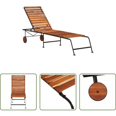 vidaXL Tumbona ajustable -  Tumbona ajustable de madera maciza de acacia y patas de acero