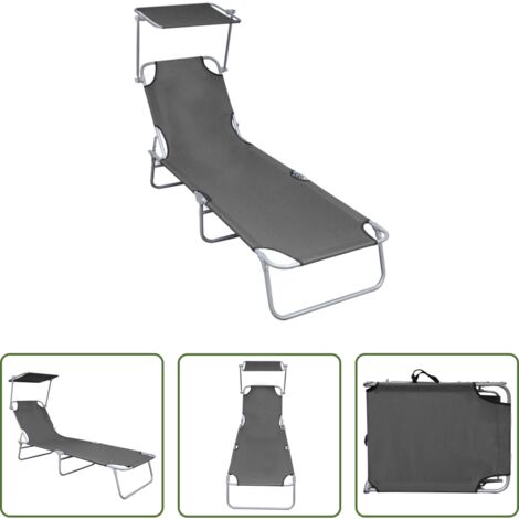 vidaXL Tumbona al aire libre - Tumbona plegable con toldo de aluminio gris