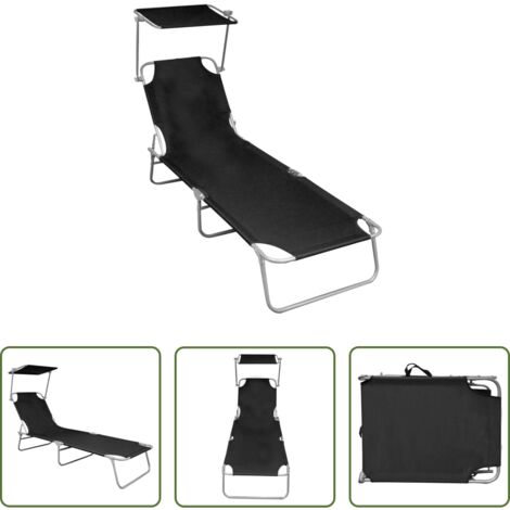 vidaXL Tumbona al aire libre - Tumbona plegable con toldo de aluminio negra