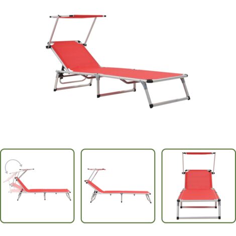 vidaXL Tumbona aluminio -  Tumbona plegable con techo aluminio y textileno roja