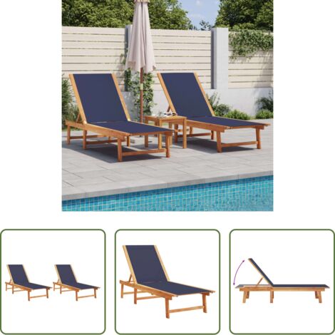 vidaXL Tumbona azul -  Tumbonas 2 unidades madera maciza de acacia y textileno azul