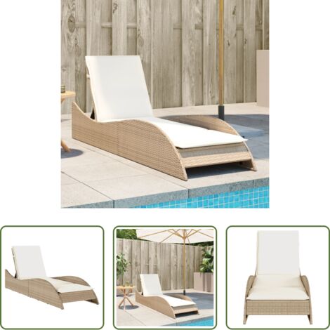 vidaXL Tumbona con cojín -  Tumbona con cojín ratán sintético beige 60x205x73 cm