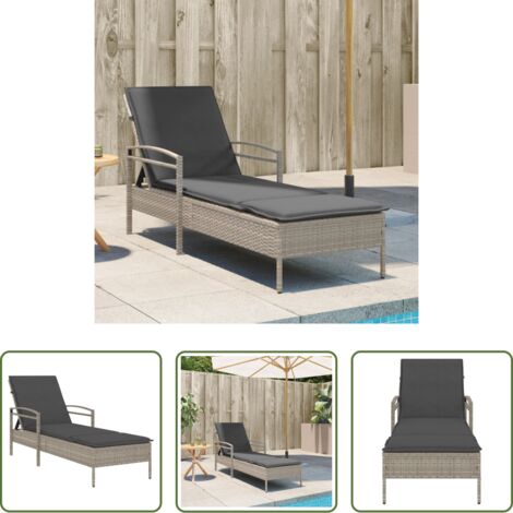 vidaXL Tumbona con cojín - Tumbona con cojín ratán sintético gris claro 63x200x81 cm