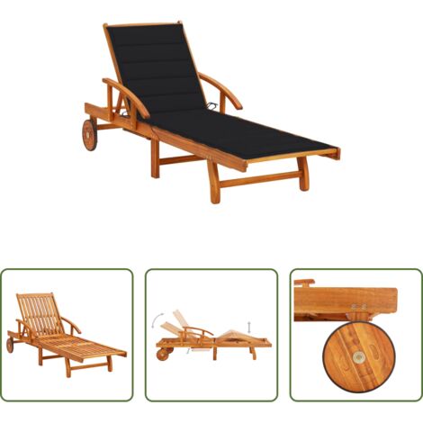 vidaXL Tumbona con cojín -  Tumbona de jardín con cojín madera maciza de acacia