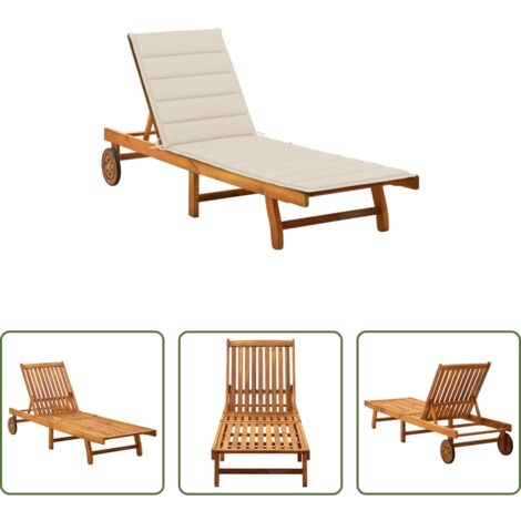 vidaXL Tumbona con cojín -  Tumbona de jardín con cojín madera maciza de acacia