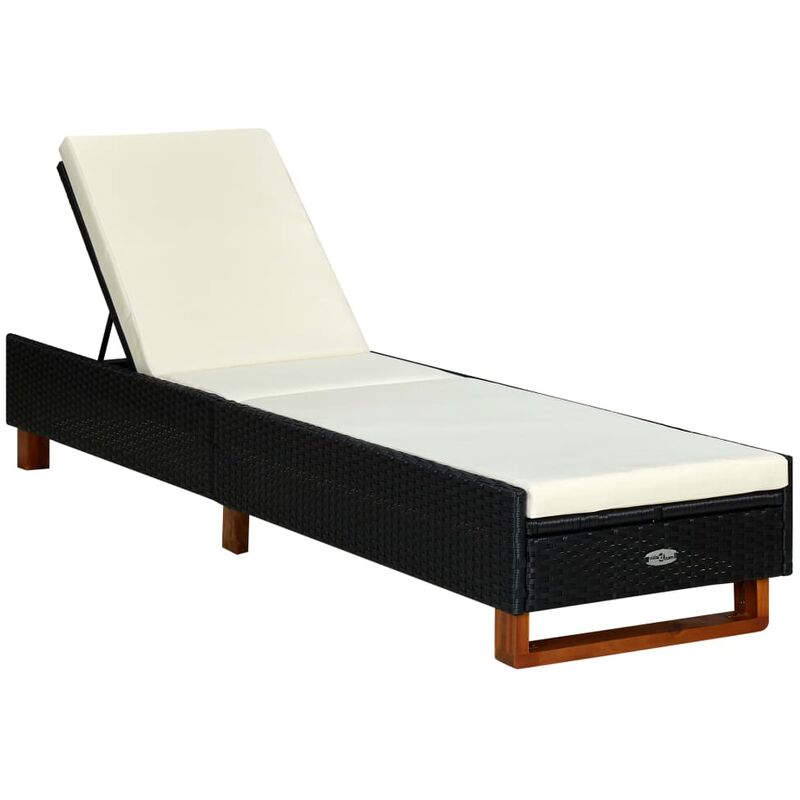 

vidaXL Tumbona con cojín de ratán sintético negro - Negro