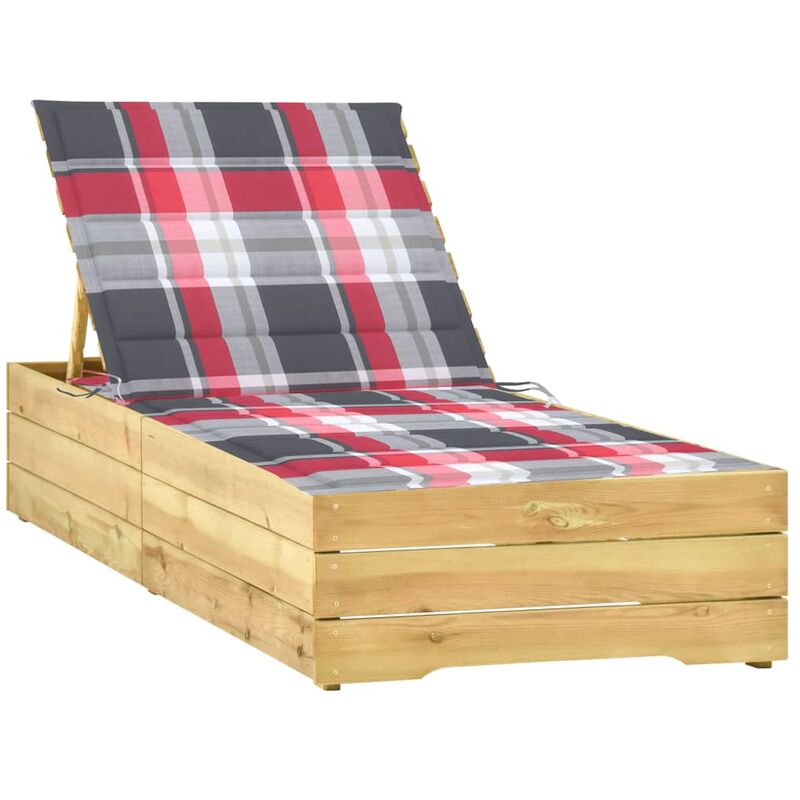 

vidaXL Tumbona con cojín estampado de cuadros madera pino impregnada - Multicolor