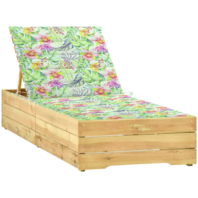 

vidaXL Tumbona con cojín estampado de hojas madera de pino impregnada - Multicolor