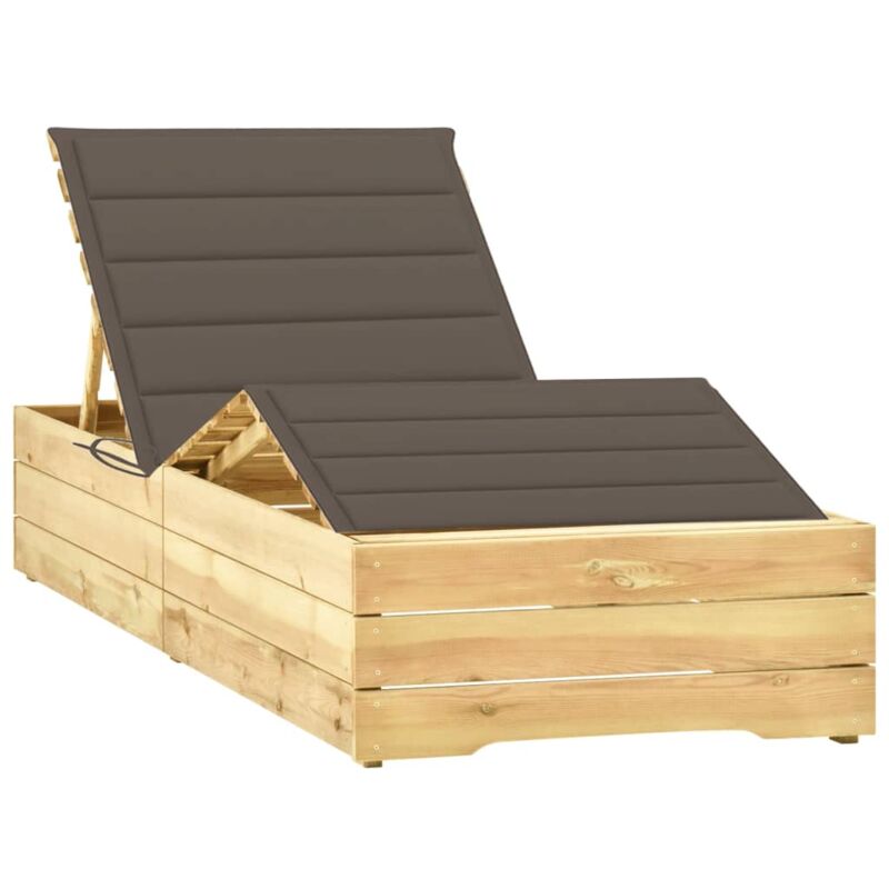 

vidaXL Tumbona con cojín gris taupé madera de pino impregnada - Gris Topo