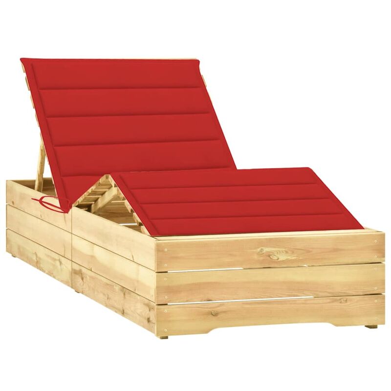 

vidaXL Tumbona con cojín rojo madera de pino impregnada - Rojo