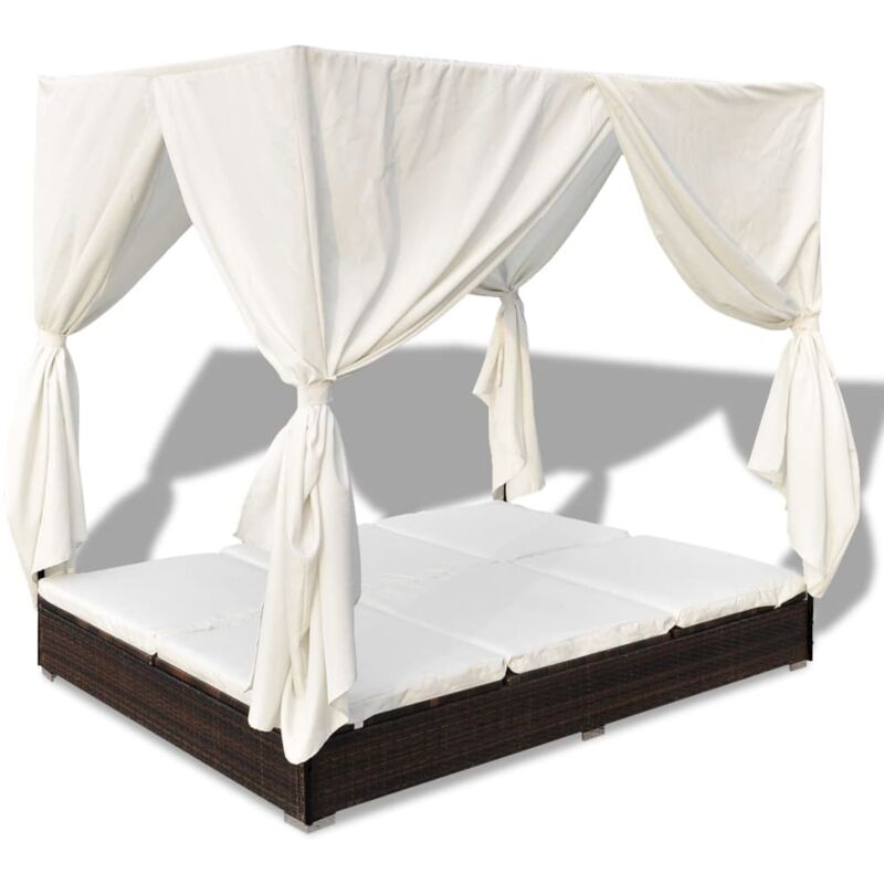 

vidaXL Tumbona con cortinas de ratán sintético marrón - Marrón