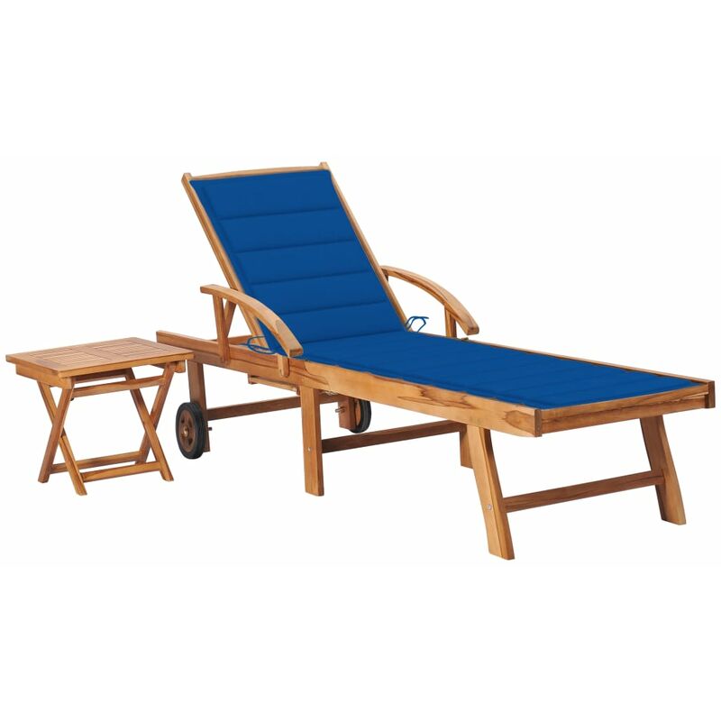 

vidaXL Tumbona con mesa y cojín madera maciza de teca - Azul