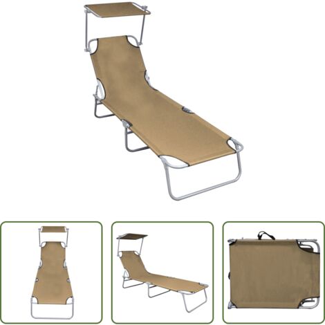 vidaXL Tumbona con toldo - Tumbona plegable con toldo de aluminio gris taupe