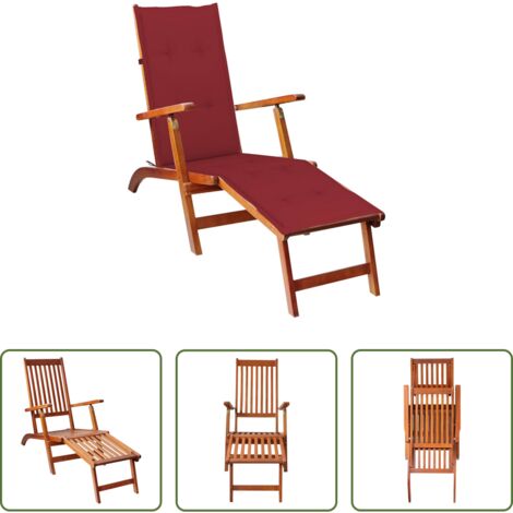 vidaXL Tumbona de acacia -  Tumbona de jardín con reposapiés y cojín madera maciza acacia