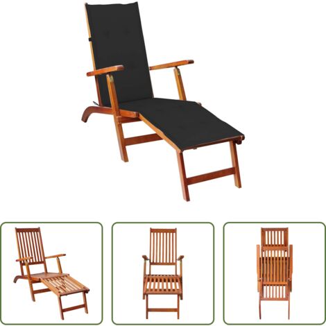 vidaXL Tumbona de acacia -  Tumbona de jardín con reposapiés y cojín madera maciza acacia
