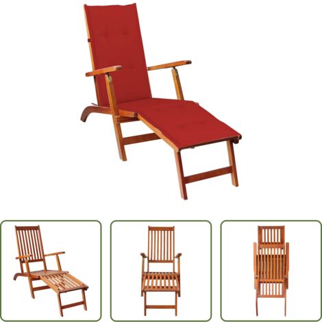 vidaXL Tumbona de acacia -  Tumbona de jardín con reposapiés y cojín madera maciza acacia