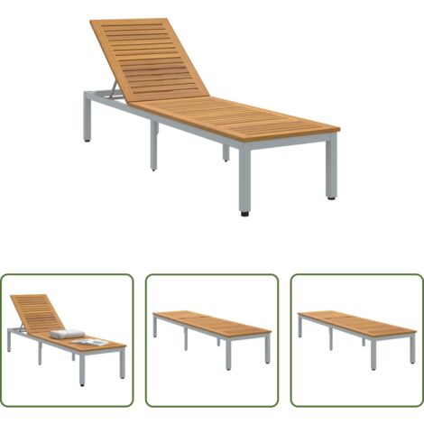 vidaXL Tumbona de acacia -  Tumbona Gris 200 x 55 x 35 cm Madera de Acacia Sólida