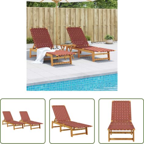vidaXL Tumbona de acacia -  Tumbonas 2 unidades madera maciza de acacia y tela roja