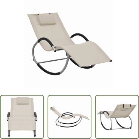 vidaXL Tumbona de acero - Tumbona con almohada textileno crema