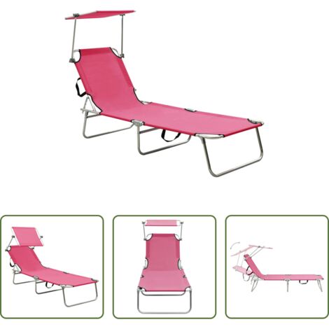 vidaXL Tumbona de acero -  Tumbona plegable con toldo de acero rosa magenta