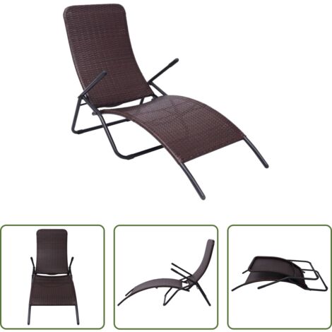 vidaXL Tumbona de acero -  Tumbona plegable de ratán sintético marrón