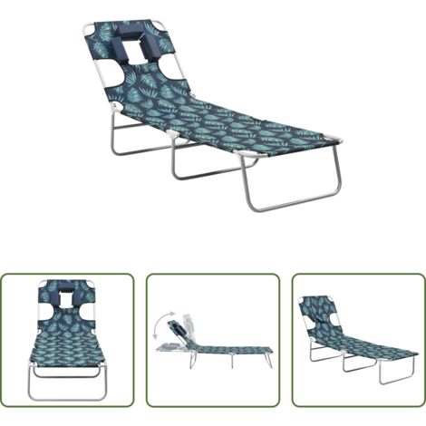 vidaXL Tumbona de camping -  Tumbona plegable con cojín de cabeza acero estampado de hojas