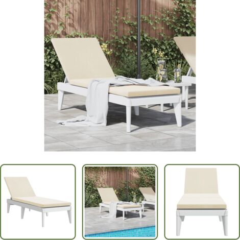 vidaXL Tumbona de exterior -  Tumbona con cojín PP blanco 186x60x29 cm