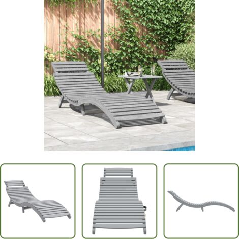 vidaXL Tumbona de exterior -  Tumbona de madera maciza de acacia gris 184x55x64 cm