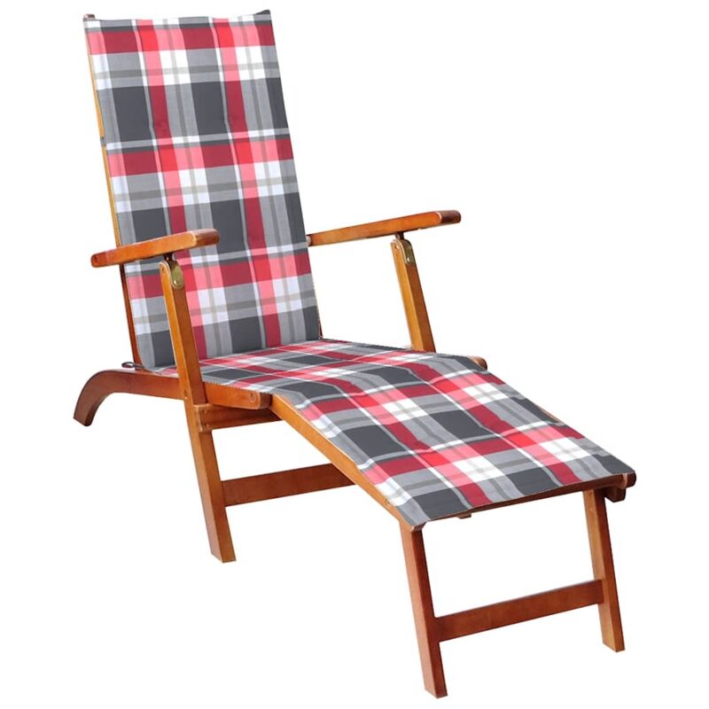 

vidaXL Tumbona de jardín con reposapiés y cojín madera maciza acacia - Marrón