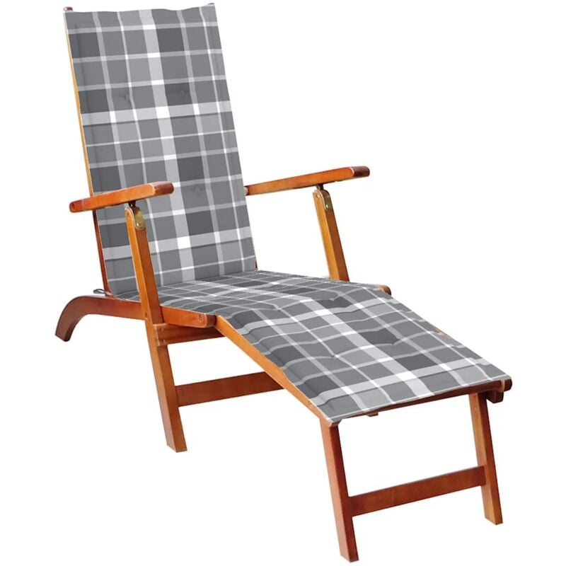 

vidaXL Tumbona de jardín con reposapiés y cojín madera maciza acacia - Marrón
