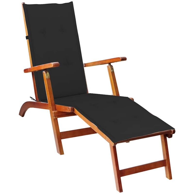 

vidaXL Tumbona de jardín con reposapiés y cojín madera maciza acacia - Marrón