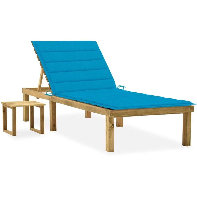 

vidaXL Tumbona de jardín con mesa y cojín de madera de pino impregnada - Azul