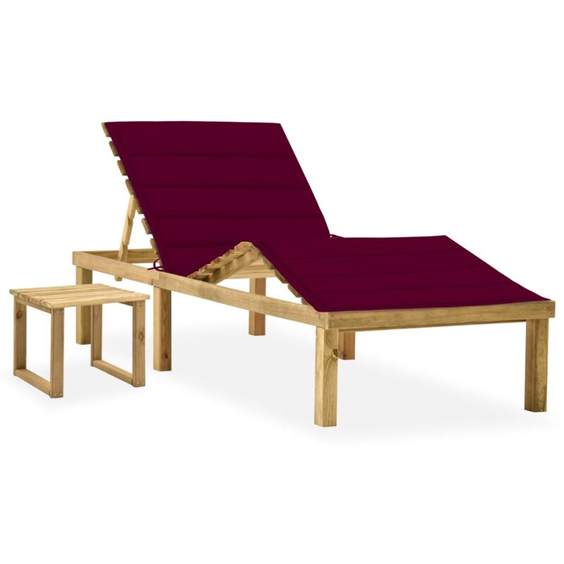 

vidaXL Tumbona de jardín con mesa y cojín de madera de pino impregnada - Rojo